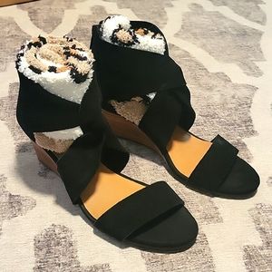 Lucky Brand Black Suede Wedge Sandals